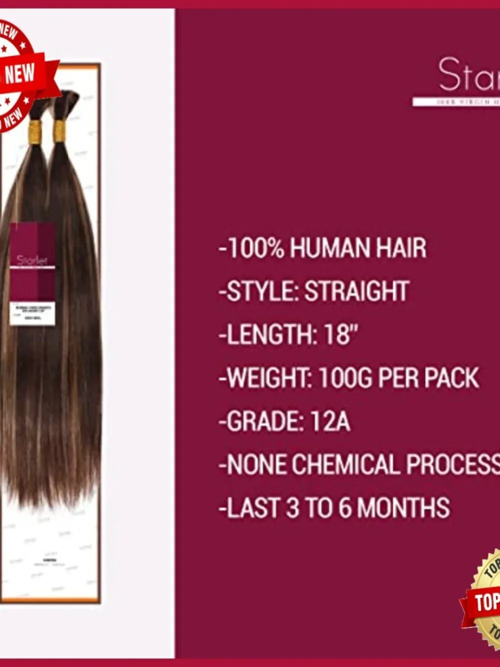 18 Inch Human Hair Extensions for Micro Braiding, 100g, Straight Texture